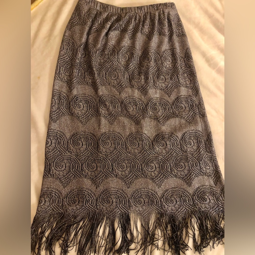 Vintage knit silver unique fringe skirt 16W